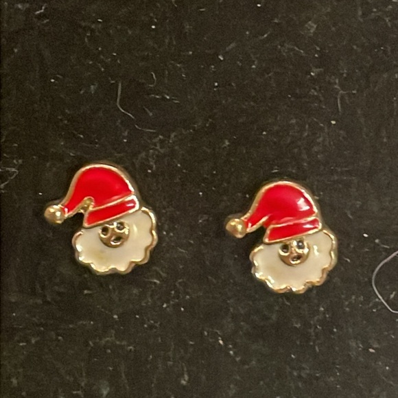 0.5” Vintage Santa Claus mixed metal stud earrings w/red white enamel - Picture 2 of 9